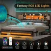 Bed Frame with 3-Tier Headboard & 2 Hidden Storage LED Lights Platform Metal Bed Frame with Storage Bed Frame 2