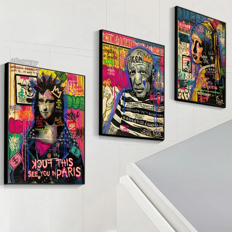 

Pop Art Portrait Poster Prints Mona Lisa Street Graffiti Art Canvas Painting Vintage Street Wall Art Pictures Cuadros Home Decor