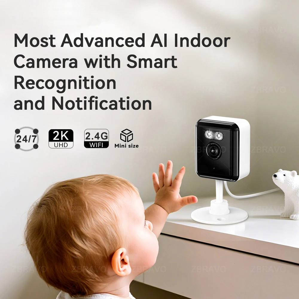 Tuya Smart Life 2K 5MP Indoor Mini WiFi Camera Home Security CCTV Motion Detection Siren Alarm Baby Monitor Color Night Vision 3