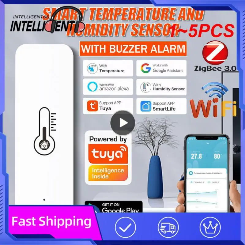 

1~5PCS Tuya Smart Wifi Temperature And Humidity Sensor Indoor Hygrometer Controller Monitoring For Alexa Home
