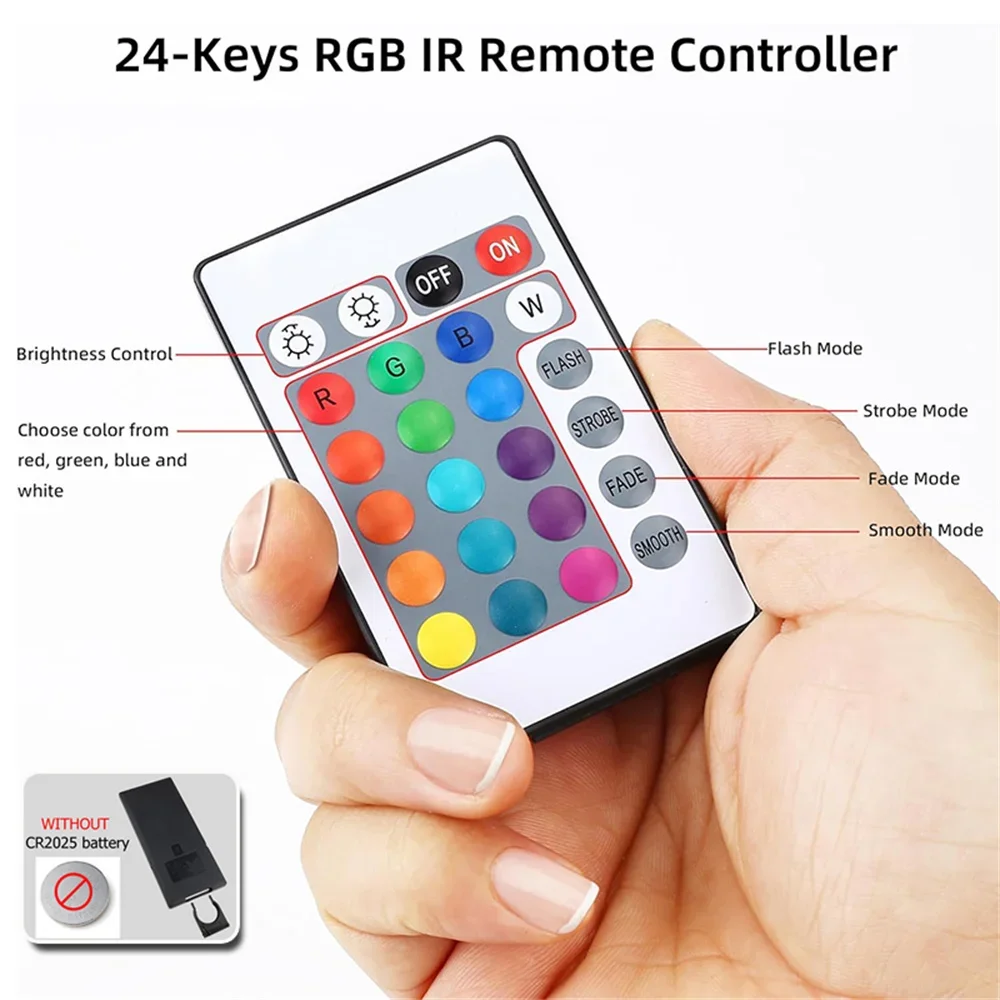 24키 리모컨 RGB LED 조명 스트립, 가정용 주방 바 및 침실 장 USB 작동 색상 변경 램프