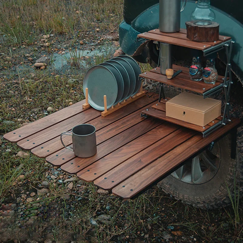 

Уличный складной стол для кемпинга, боковой стол для автомобиля, переносной деревянный стол для пикника, отдыха на природе, стол из титановой стали и дерева