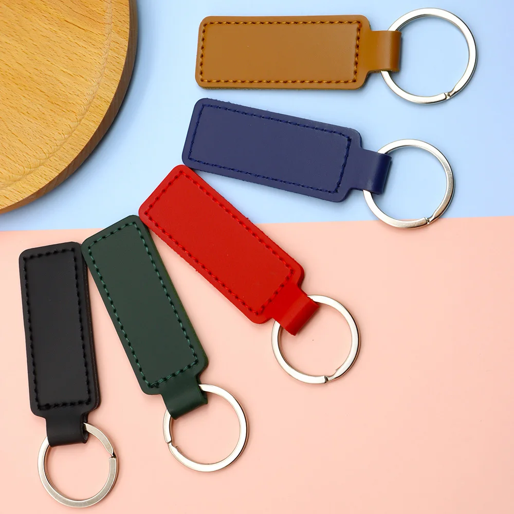 10Pcs Bright PU Leather Keychain Double sided Customiz Car Thread Gift Metal Pendant PU Key Chain Simple KeyChains Keyholde stitch keychains,key chains,metal keychain,car pendant key chain