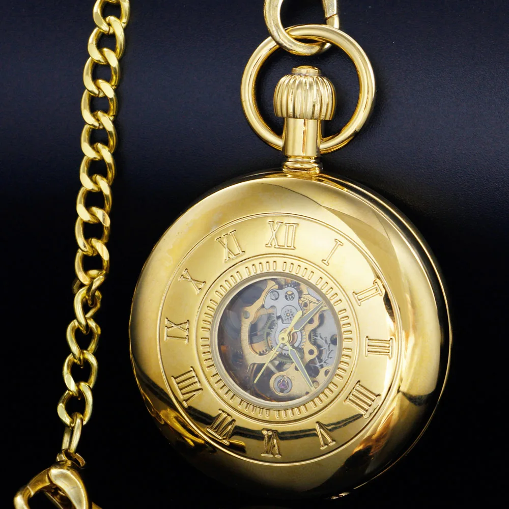 

Men and woman watch jewelry gifts Golden Rome hollow steampunk Necklace Mechanical pocket watches gift