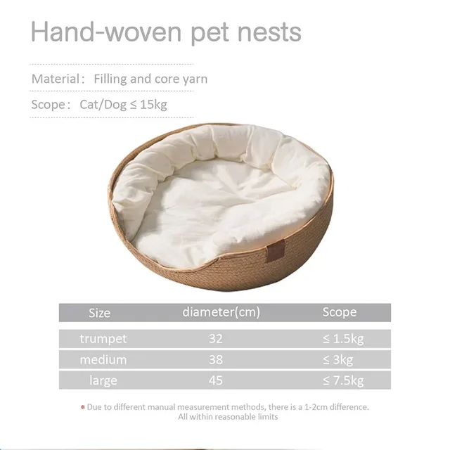 OUZEY Handmade Rattan Weaving Pet Cats Bed Comfortable Sleeping Breathable Cat Baskets Large Capacity Kitten Puppy Nesk Cushion 6