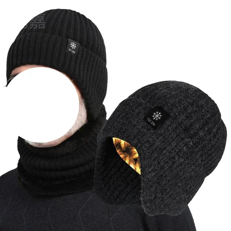 Men's Hat Winter Warm Knitted Hat Ear Protection Thickened Winter Autumn/Winter Knitted Neck Protection hat