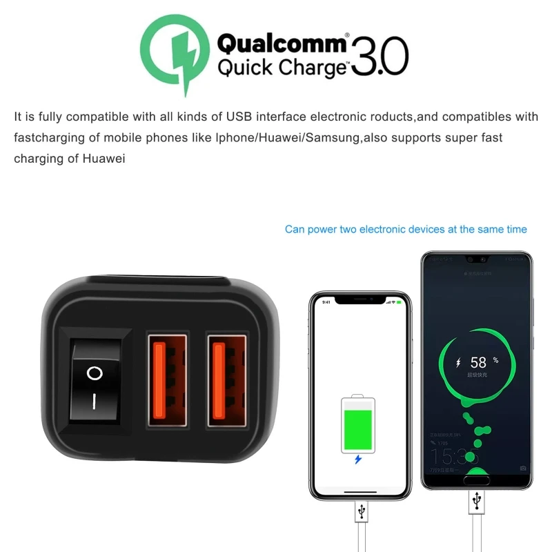 

Digital Display Car with Dual USB Ports QC3.0 Waterproof