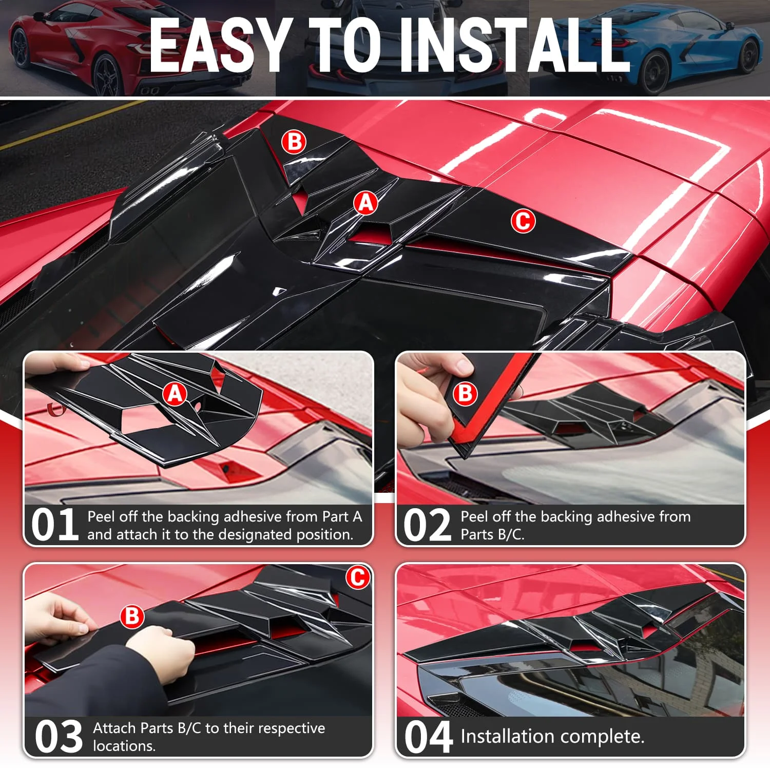 쉐보레 콜벳 C8 쿠페 Z51 Z06 E-Ray 2020-2026용 차량 뒷유리 루프 스포일러 장착형 후방 카메라 커버 트림 키트