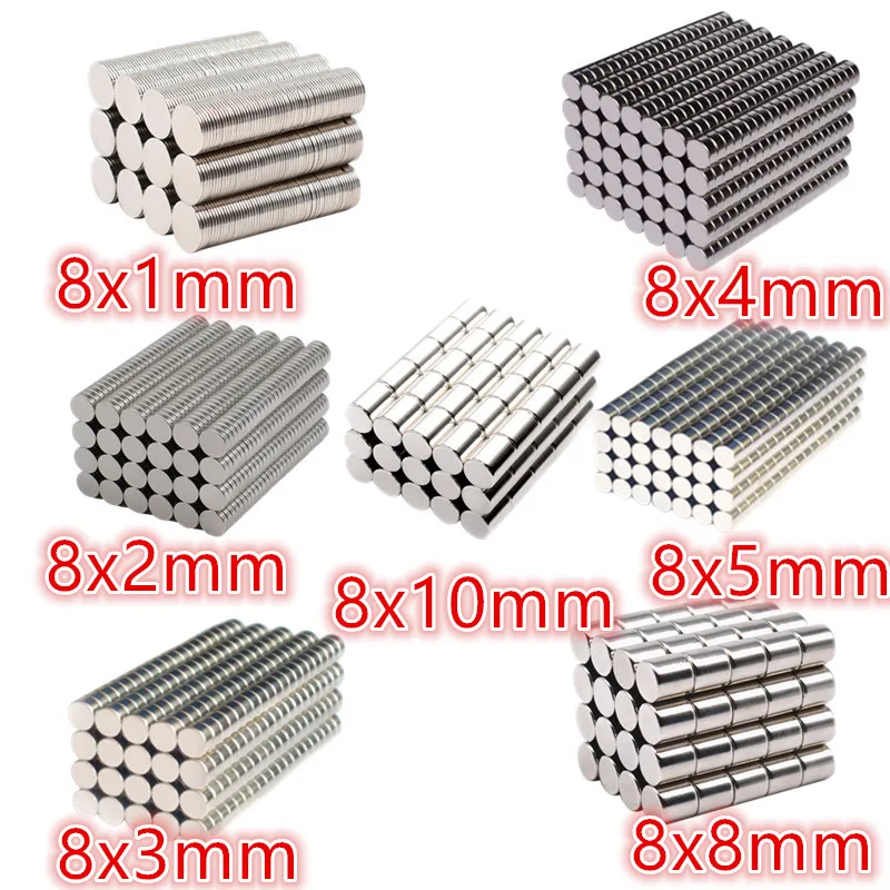 500pcs N50 Strong Small Disc Magnets 8x1.5mm Round Rare Earth Neodymium Magnet 