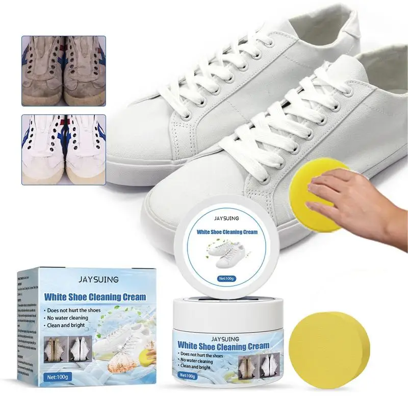 

100g White Shoe Cleaning Cream Reusable White Shoe Cleaning Cream Multi-functional Cleaner With Wipe For For Shoes Clothes Sofa