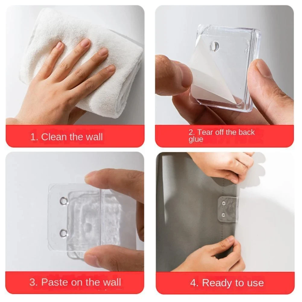 Bathroom Shower Curtain Clips Self Adhesive Plastic Windproof Fixer Clamp Windproof Hook Holder For Bathroom Kitchen 2/4Pcs