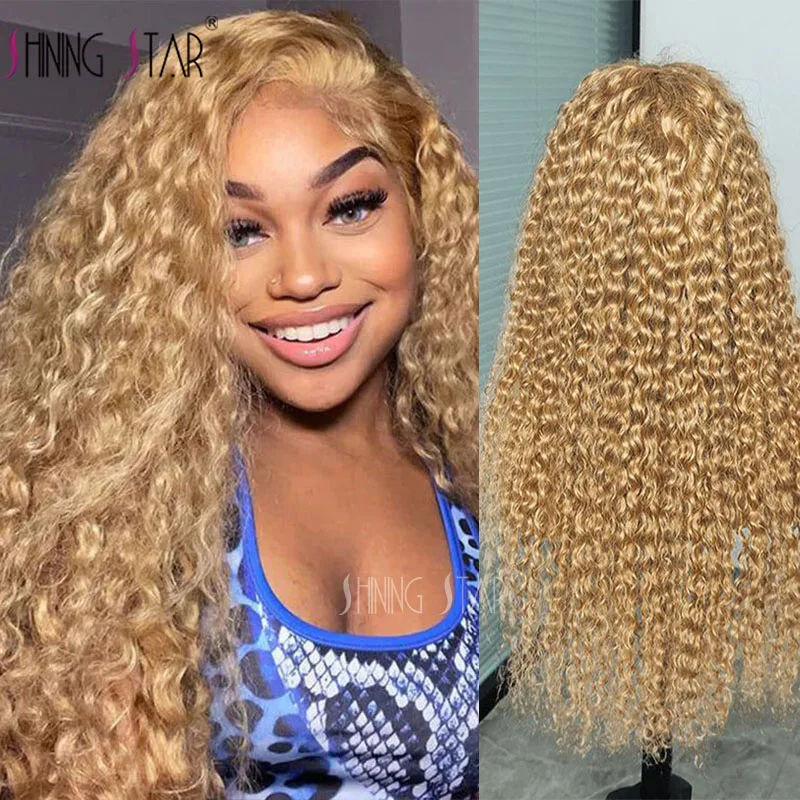 

13x6 Honey Blonde Curly Lace Front Human Hair Wigs 13x4 Transparent Lace Frontal Wigs Deep Wave Preplucked Remy Wigs For Women