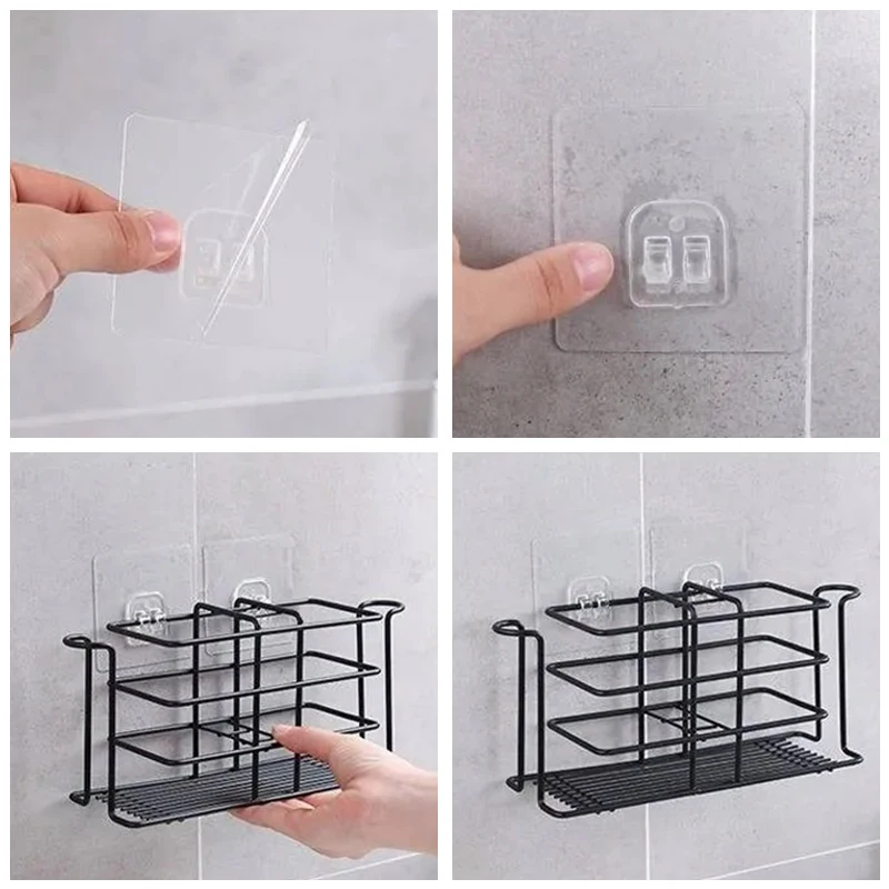 

2pcs Self-Adhesive Wall Hooks Strong Multi-Purpose Hook Transparent Suction Cup Wall Hanger for Kitchen Bathroom Accessories