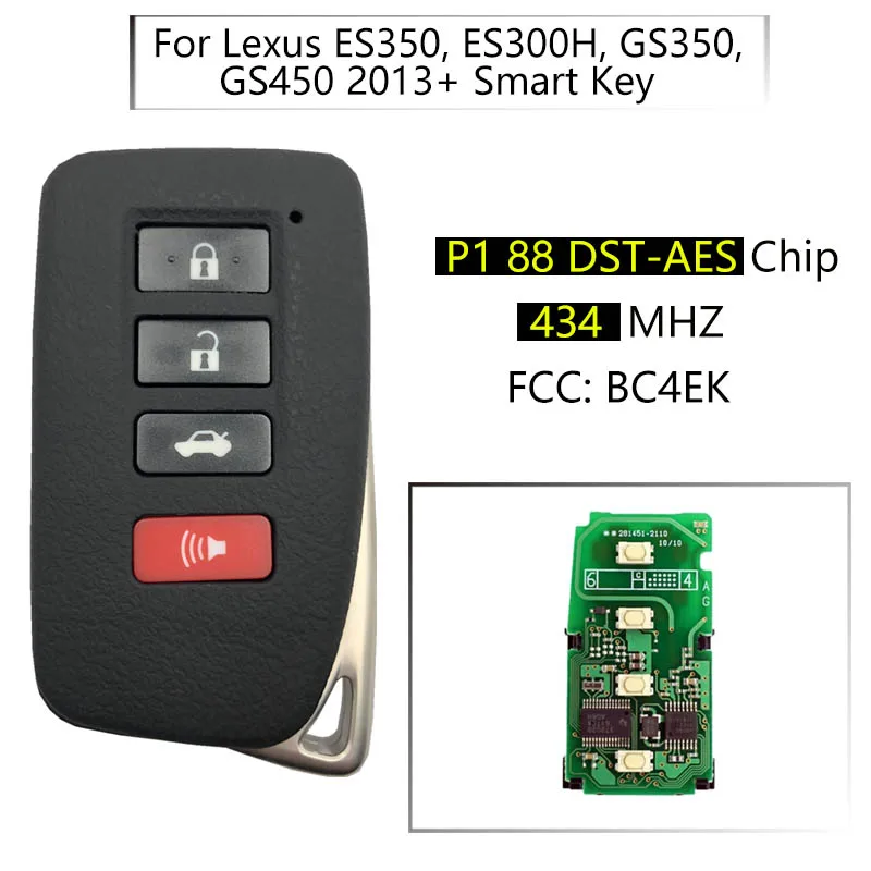 Aftermarket 4 button Smart Key Fob For Lexus ES350 ES300H GS350 GS450 2013+ FCC BC4EK P188 DST-AES P188 Chip 433MHz 89904-30C80