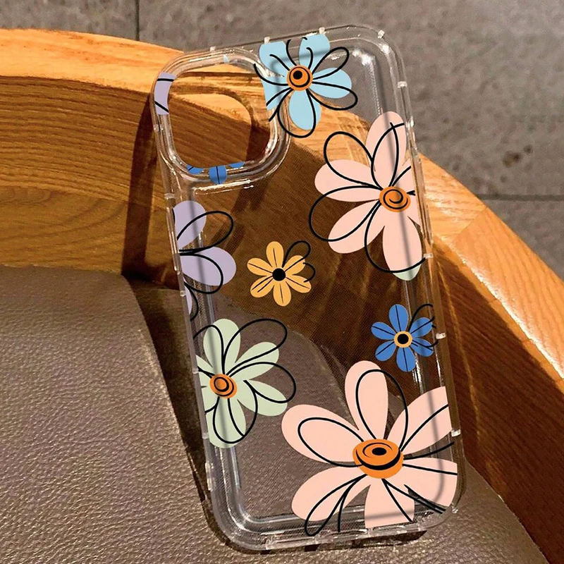 thumbnail image 1 of Funda protectora transparente con diseño de flores para iPhone 16, 15, 14 Pro Max, 11, 12 Mini, 13Pro, 7, 8 Plus, X, XR, TPU, con absorción de impactos, 1 of 4
