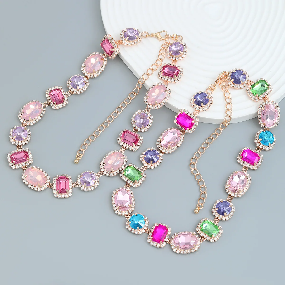 

Trend Metal Glass Rhinestone Geometry Necklace Birthday Party Wedding Creative Jewelry Women's Charm Accessories Gift
