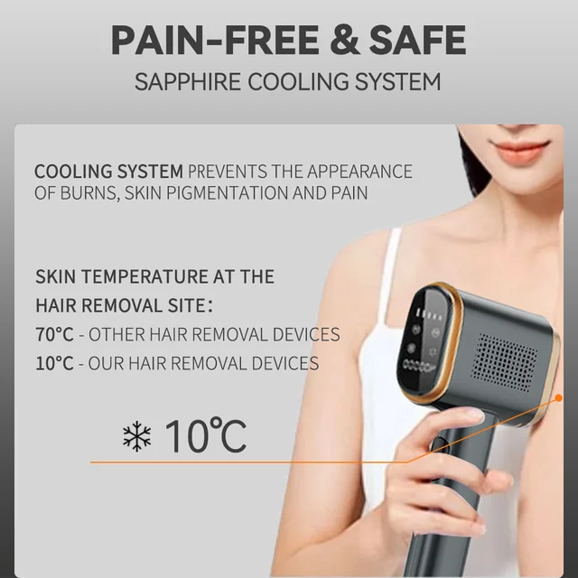 Epilatore IPL a Raffreddamento Zaffiro 10℃ Controllo Temperatura Pelle Indolore Sicuro Effetto Permanente Sensore Intelligente per Uomini e Donne Tutto il Corpo 3