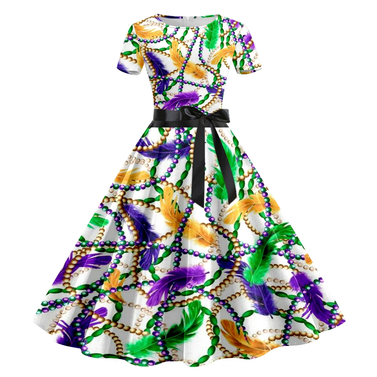 

Women's Casual Dress Short Sleeve Dress Carnival Print Cute Fashion Dress Women Day Dresses