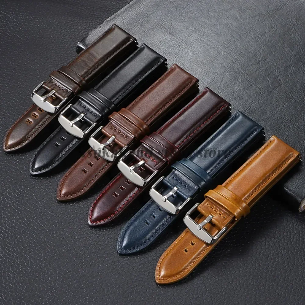 Premium Quick Release Genuine Leather Watchband Strap in Black and Brown