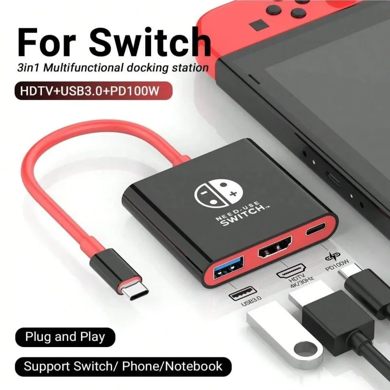 PD100W Game Docking Station For Nintendo Switch/OLED Steam Deck Phone iPad Laptop Support TV Dock Mode USB-C to 4K HDTV Hub