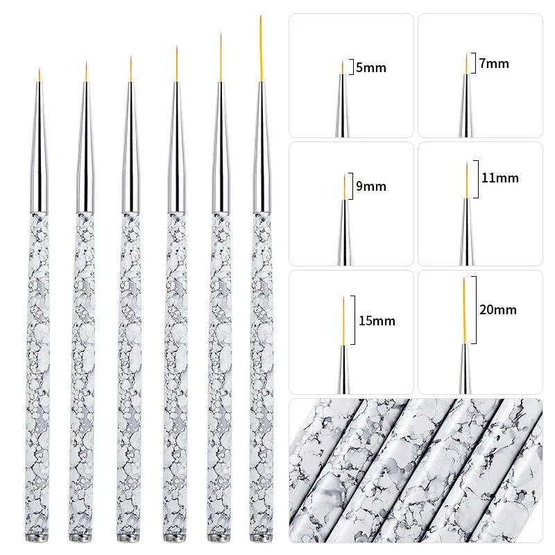 Nail Art Liner Brush Set 6PCS White Marble Pattern French Stripe Line Painting Drawing Flower Pen nail art tools nail art pen nail art brush