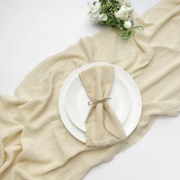 Rustic Gauze Table Runners Beige Cotton Dining table Retro Burr Texture Vintage Home Christmas Wedding Decoration 2