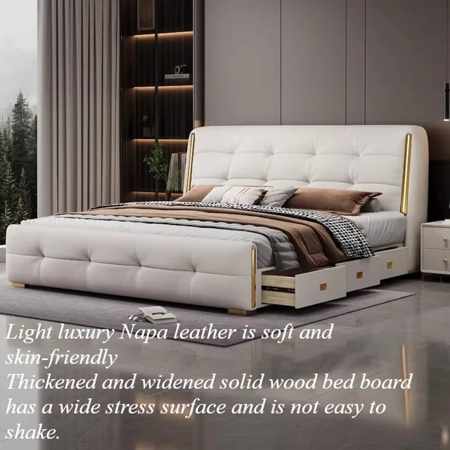 Lit minimaliste rembourré avec rangement, tête de lit double, lit de luxe, tables de chevet uniques, meubles de chambre à coucher 1