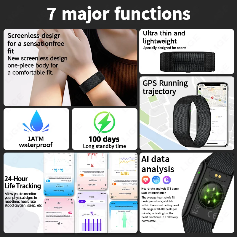 2026 No Screen Smart Watch for Men Women Fitness Tracker Heart Rate Blood Pressure Monitor HRV Sleep Sport Health Smart Bracelet 6