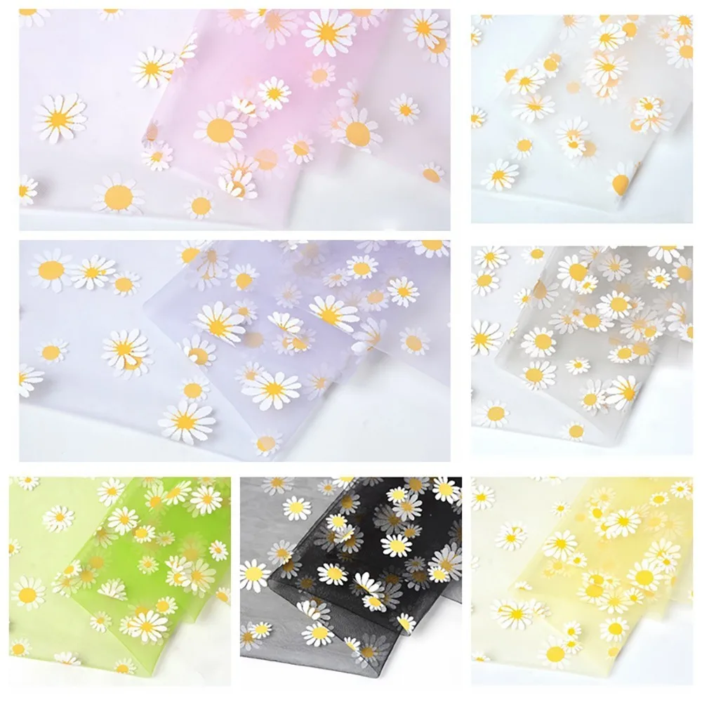 Chainho,Polyester Mesh Gauze Fabric,DIY Sewing Material,Suitable For Wedding Dresses, Curtains,Mosquito Nets,Daisy Pattern,WS3