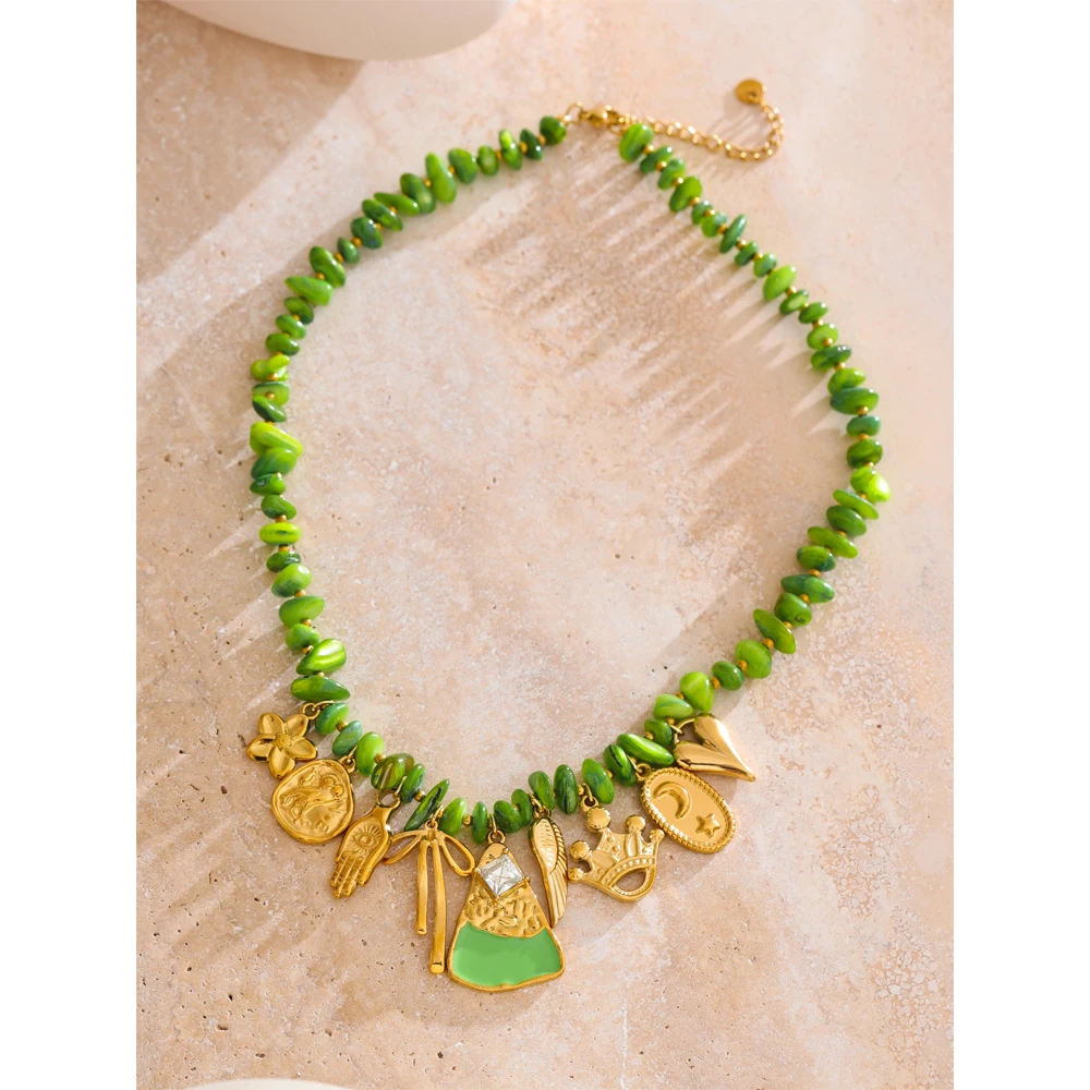 Yhpup Necklace Green Shell Chain Necklace Gift