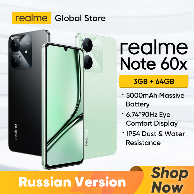 [Fast Shipping] realme Note 60x Smartphone Russian Version 6.74'' 90Hz Display 5000mAh Battery IP54 Powerful Octa-core Processor