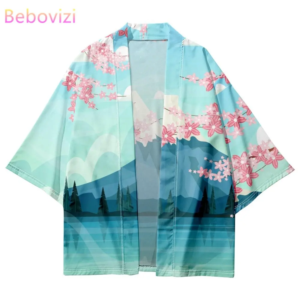 Summer Men Loose Japanese Style 3/4 Sleeve Kimono Traditional Cardigan Haori Women Harajuku Streetwear Shirts