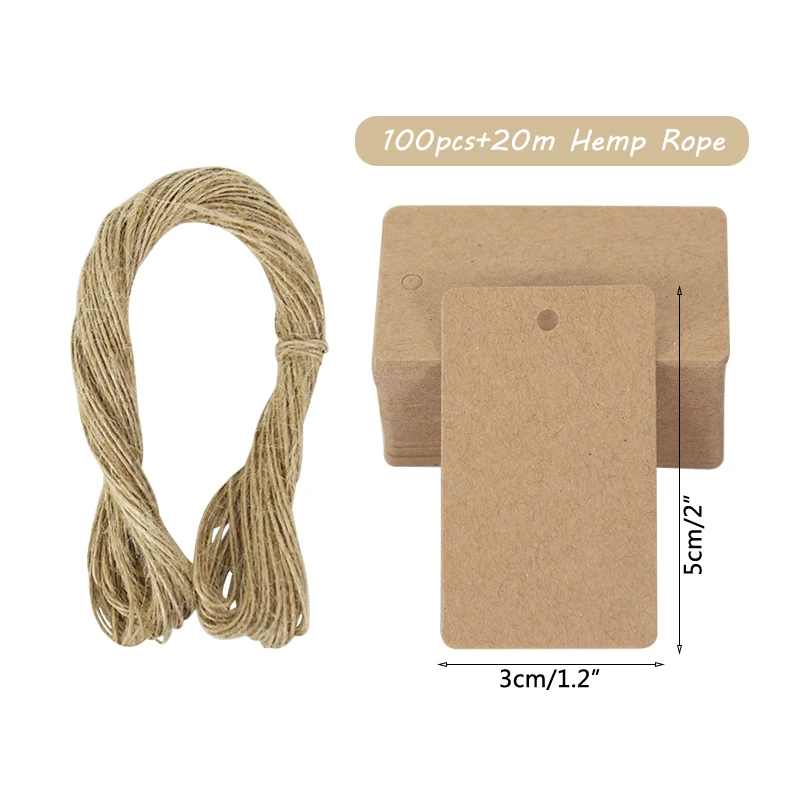 Bulk Set of 100 Handmade Kraft Paper Gift Tags with Hemp Ropes