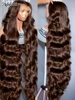 30 36 Inch 250 Density Chocolate Brown Body Wave 13x6 HD Lace Front Human Hair Wigs Brazilian Colored 13x4 Frontal Wig For Women 1