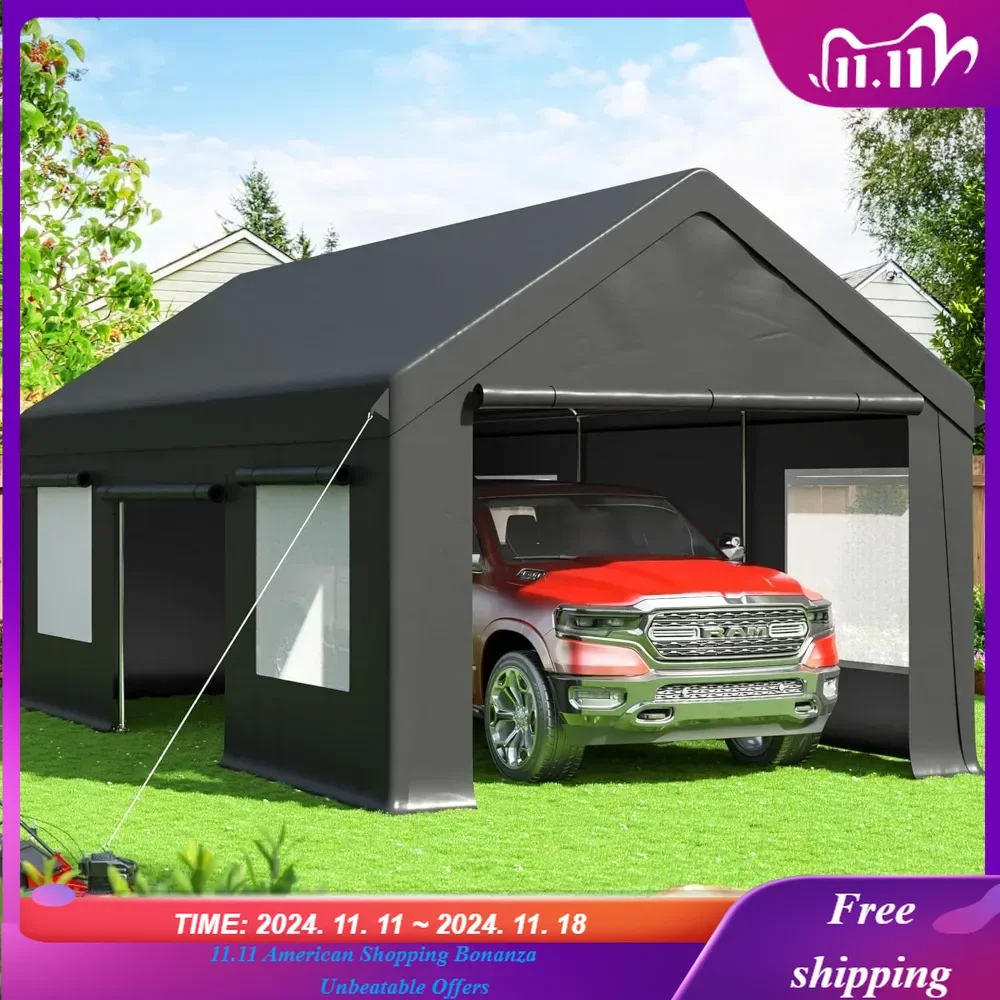 Carport 12x20 FT Heavy Duty Carport Canopy with Enhanced Base & Side-Opening Door, Portable Garage for Pickup, Boats,