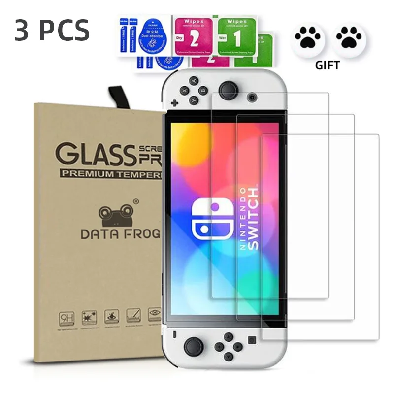 3-Pack 9H HD Tempered Glass Screen Protector for Switch OLED Model Clear Anti-Scratch