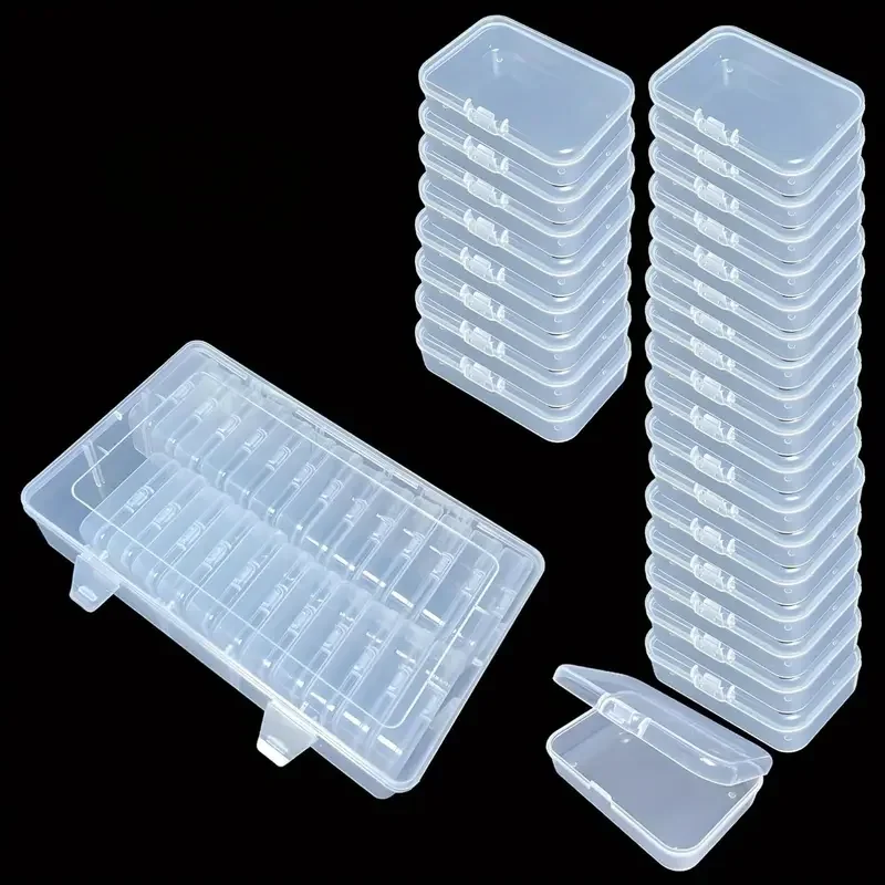 1 Set of Small Beads Finishing Box-26pcs Plastic Storage Box Mini Clear Bead Storage Container with Hinged Lid, Rectangular Cl