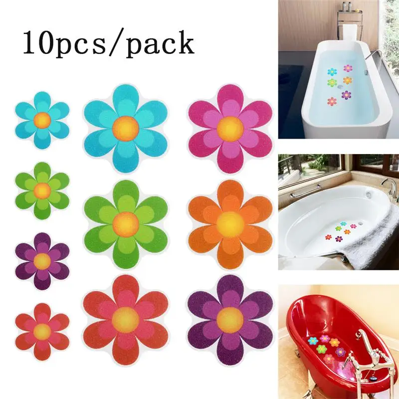 10pcs Anti Slip Bathtub Stickers Colorful Flower Self-Adhesive Non Slip Bathtub Mat Anti Stickers Bath Tub Bathroom