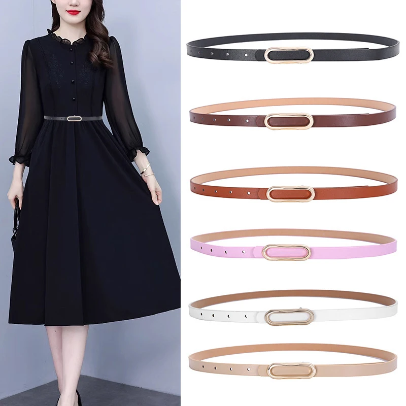 New Minimalist Versatile Women's PU Thin Belt Metal Buckle Matching Belt Female Sweater Adjustable Waistband Dress Jeans