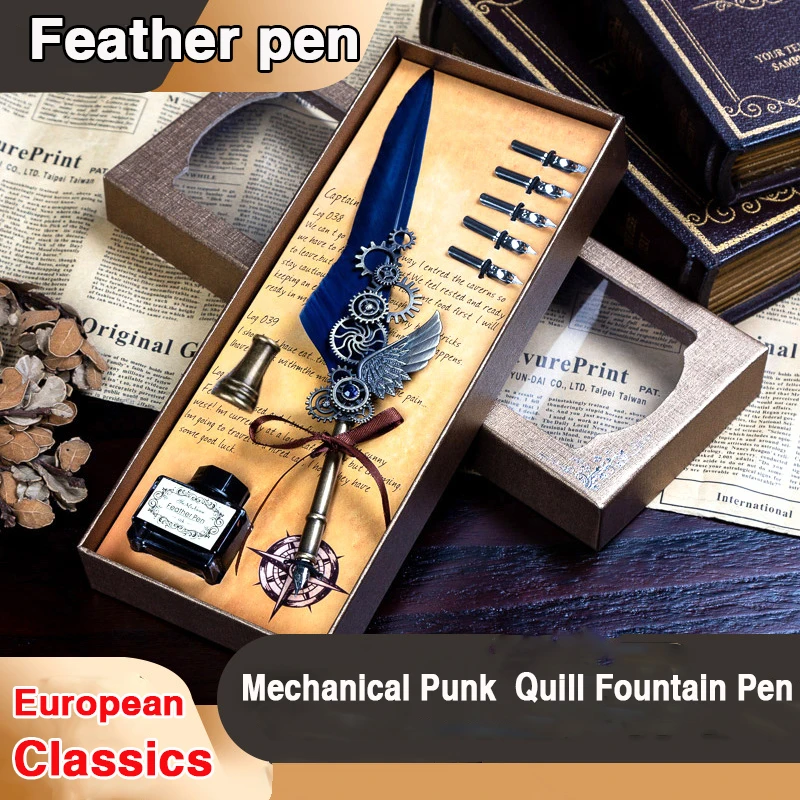 

Ручка перьевая винтажная Подарочная, набор из перьевого металлического карандаша с чернилами для Английской Каллиграфии, в комплекте 5 наконечников, подарок на день рождения