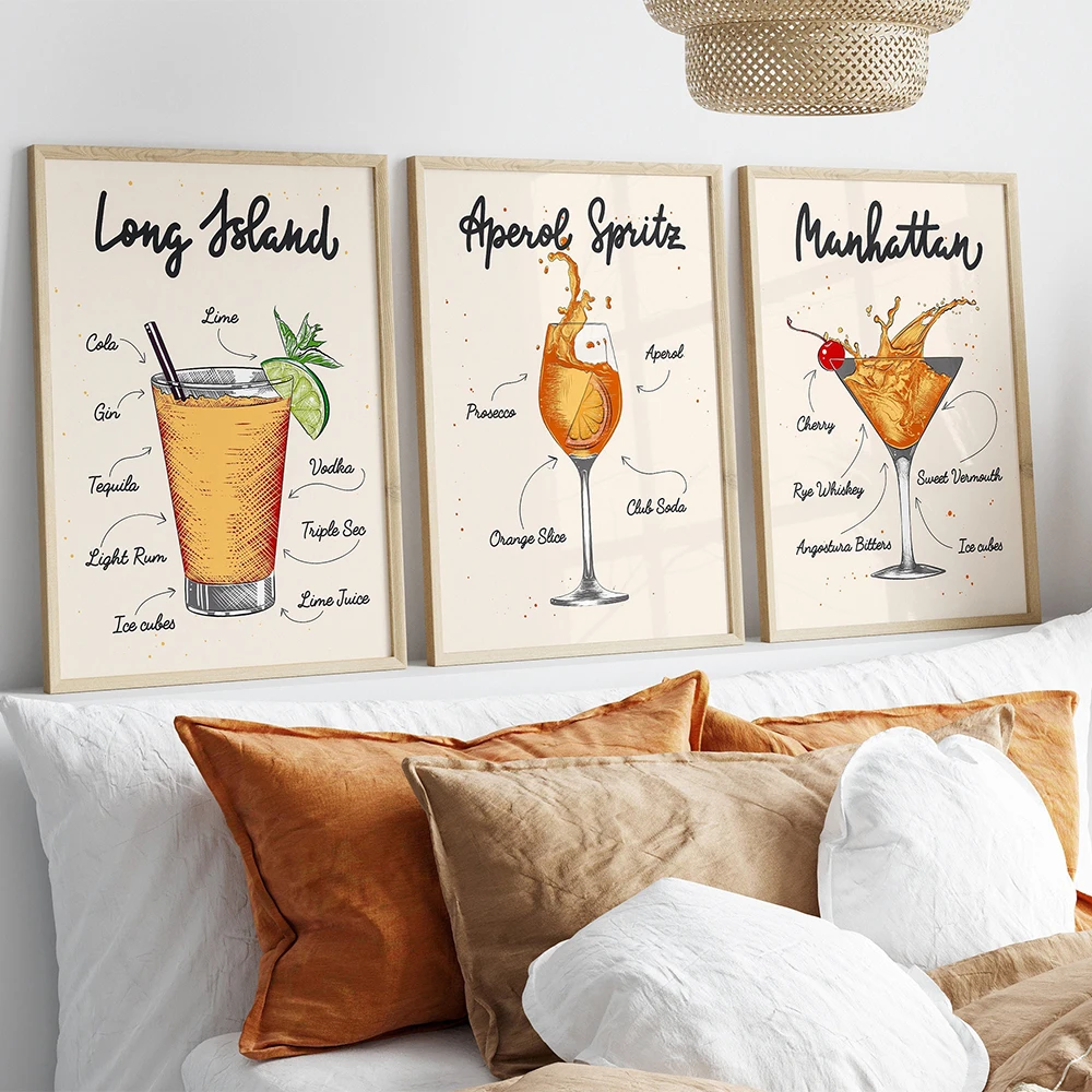 Cocktail Spritz Long Island Drinks Wall Art Wine Ricetta Canvas Painting Poster E Stampe Immagini A Parete Per Bar Kitchen Decor