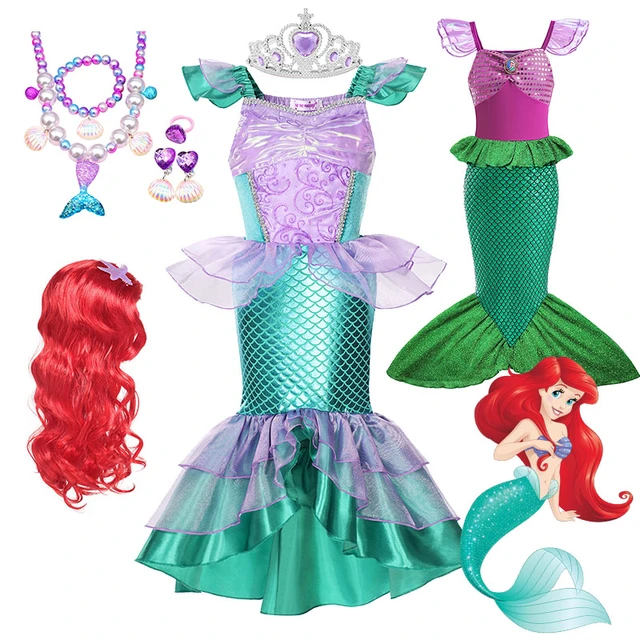 Disfraz de la Sirenita Ariel para niñas, vestido de Halloween para niños,  ropa de fiesta de cumpleaños, Carnaval, Cosplay, vestido de sirena -  AliExpress