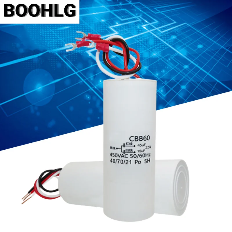 Condensateur 6uf 450vac Condensateur De Démarrage Du Moteur Cbb60 40/85/21 Condensateur AC 6mfd Microfarad MKP Sh 50 60Hz 2 Fils En Cours D'exécution Condensateurs