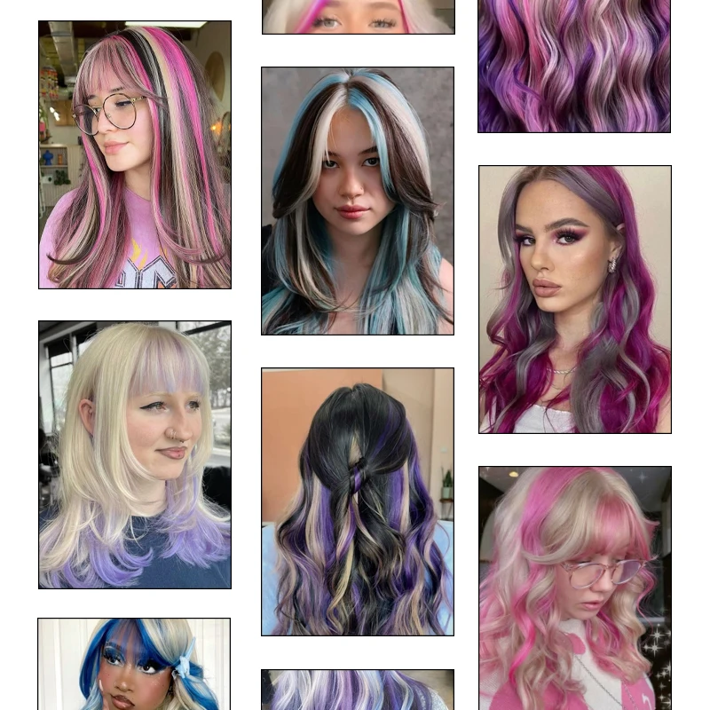 22inch 5PCS Synthetic Purple Clip in Hair Extensions Straight Colorful Hair Extensions Hairpieces for Halloween Christmas Party