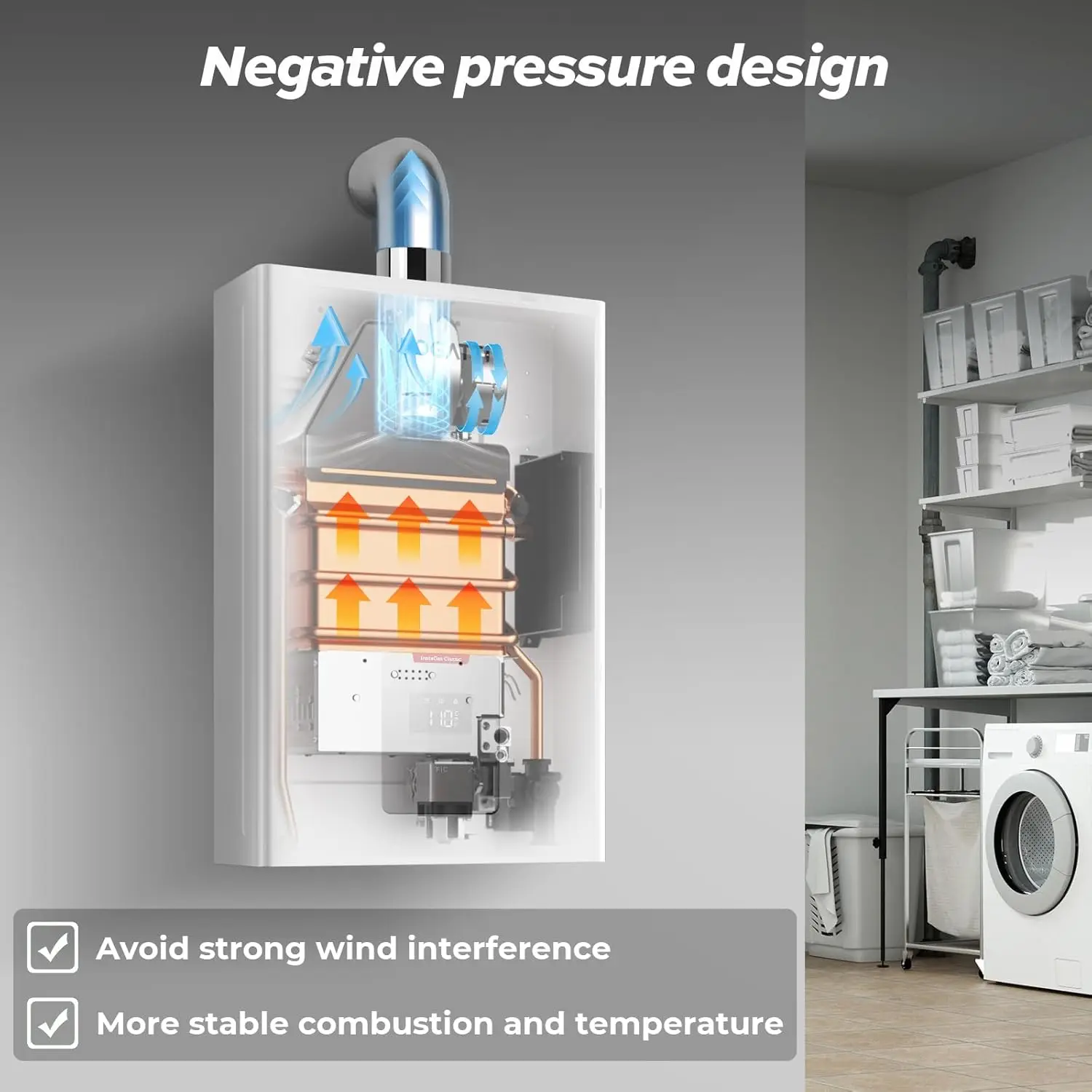 Natural Gas Tankless Water Heater Indoor 5.1 GPM 120,000 BTU Instant Hot Water Heater, InstaGas Classic 120 Series