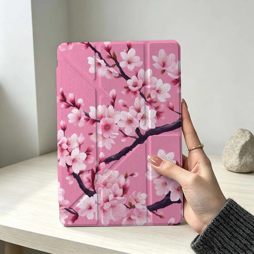 Pink Cherry Blossom Pattern Soft Foldable Tablet Case