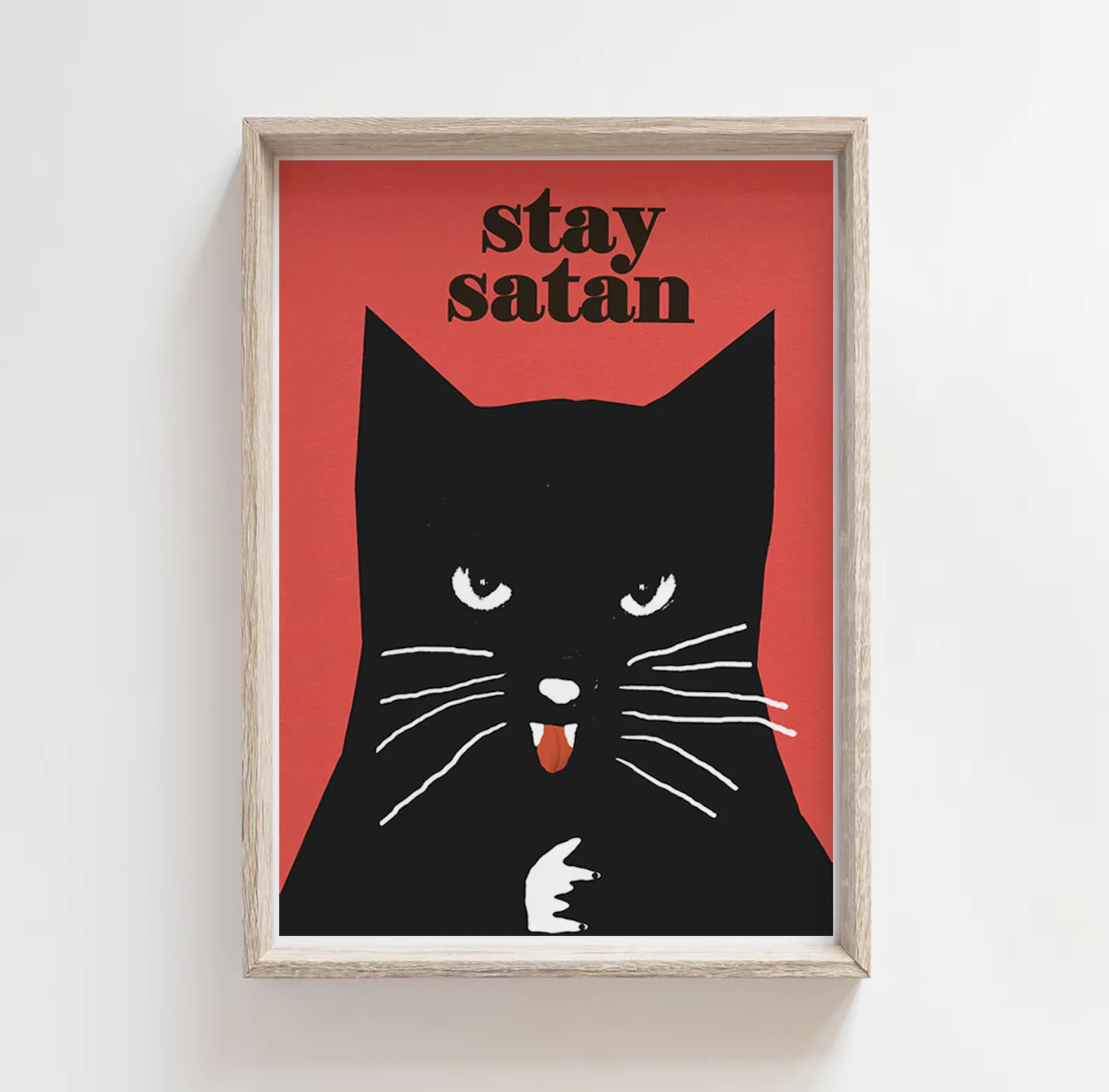 Stay Satan! Vintage Black Cat Polish Poster Art - Retro Animal Illustration