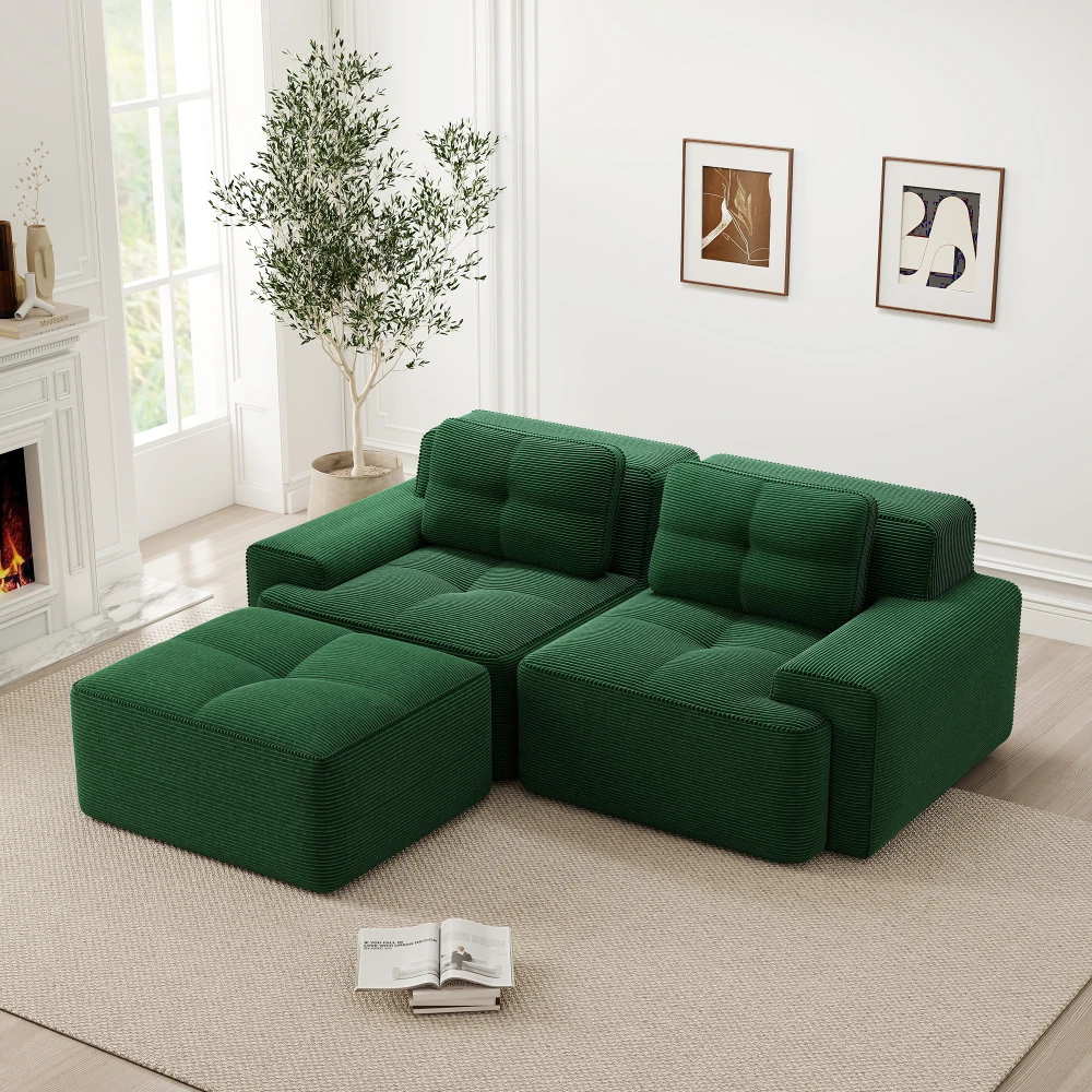 Luxuriöses U-förmiges Modulares Knochenloses Cloud-Sofa, Bequeme Cord-Couch, Montagefreies Rutschfestes Beige Sofa für Zuhause und Apartment – Detail 24