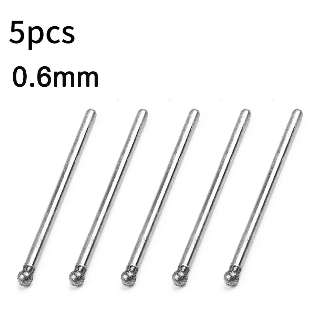 

5PCS Diamond Grinding Head Spherical 40 Mesh For Rotary Tool 0.5mm-8mm Diamond Round Burr Drill Bit Cutting Grinding