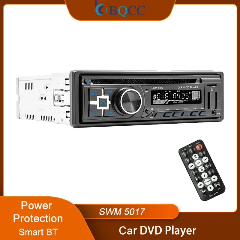 BQCC 1 Din Car DVD Player BT USB FM Radio AUX TF Play Power Protection EQ Sound Adjustment Remote Control Car Stereo